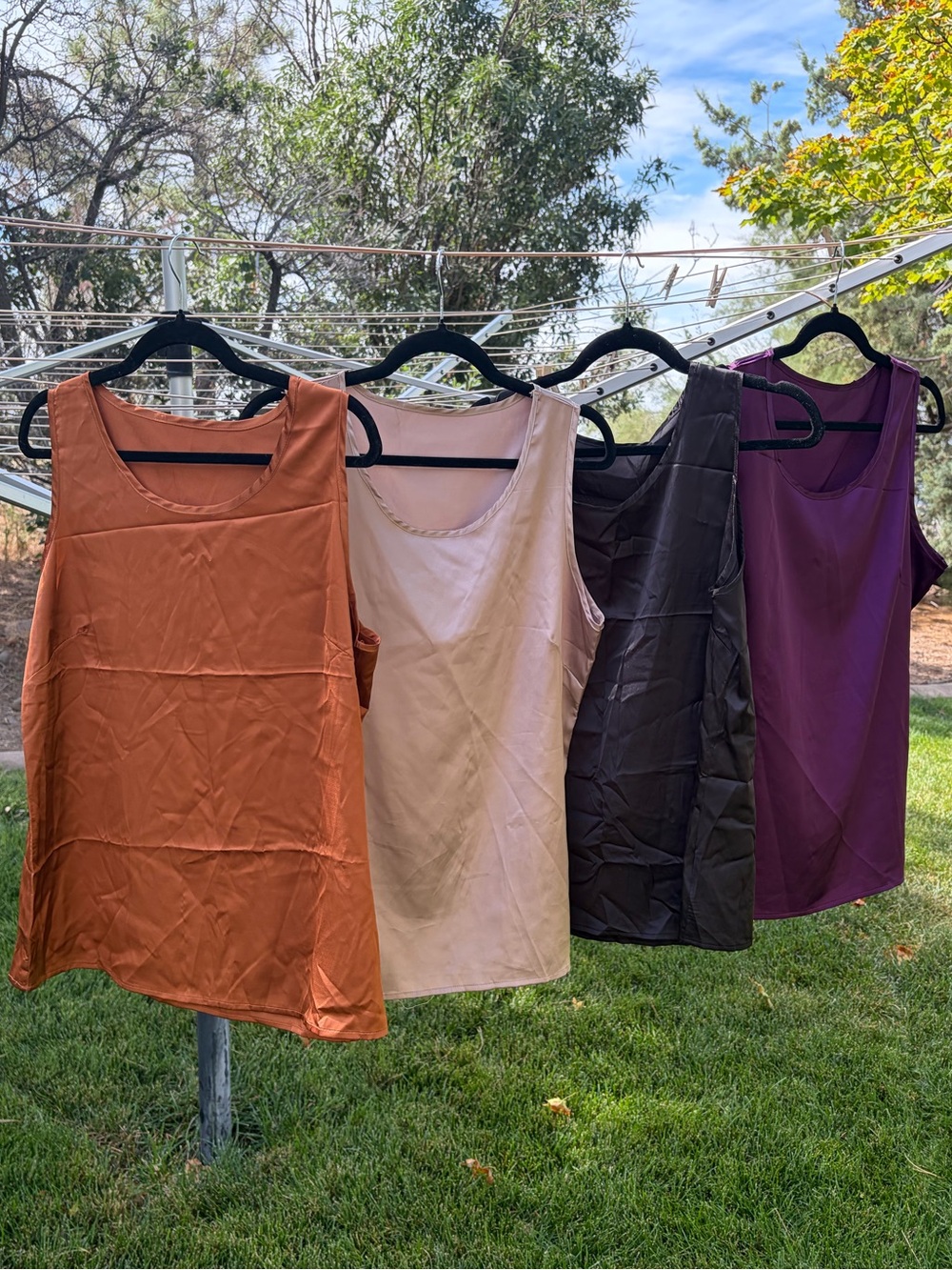 Classic Scoop Neck Tank Top — Purple, Rust, Cream, and Brown. All 4 included